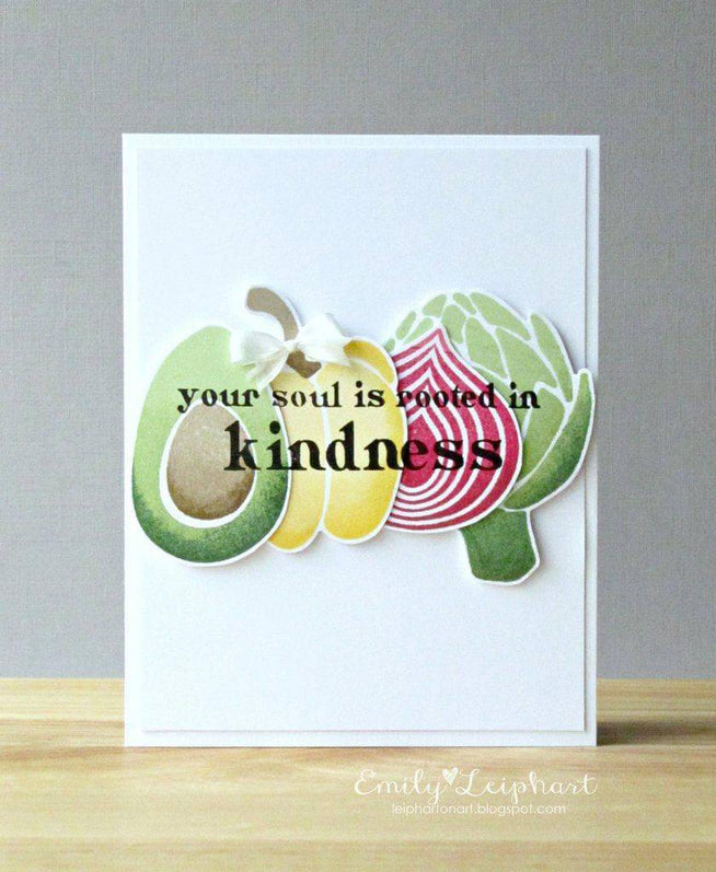 Altenew Farmers Market Die Set featuring metal cutting dies for crafting, with various fruit and vegetable shapes.