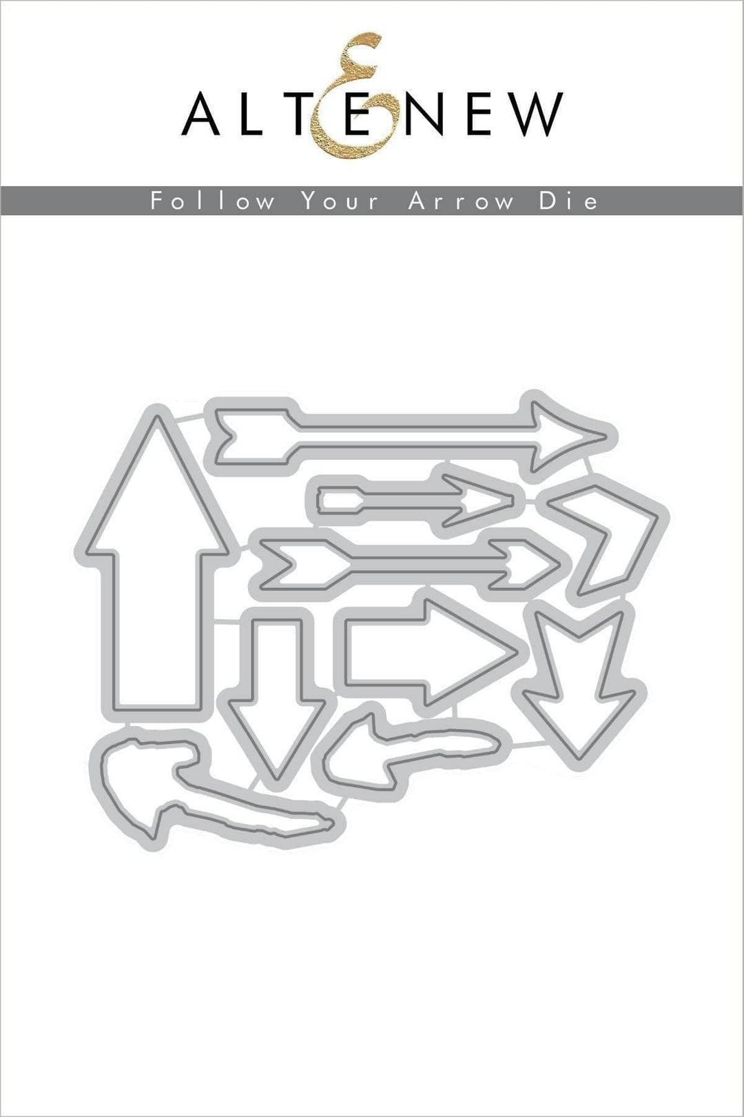 Altenew Follow Your Arrow Die Set featuring metal cutting dies with arrow designs for craft and card making projects.