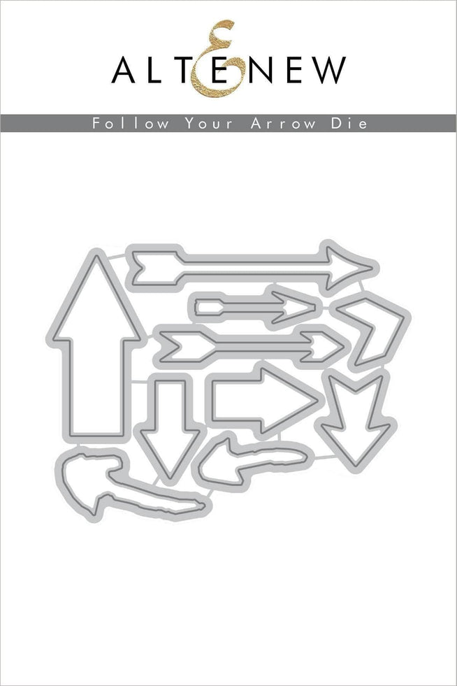 Altenew Follow Your Arrow Die Set featuring metal cutting dies with arrow designs for craft and card making projects.