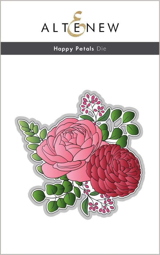 Altenew Happy Petals Die Set with intricately cut flower and leaf dies for paper crafting and card making projects.