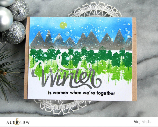 Altenew Hello Winter Die Set featuring intricately designed metal dies for holiday and winter-themed crafting projects.