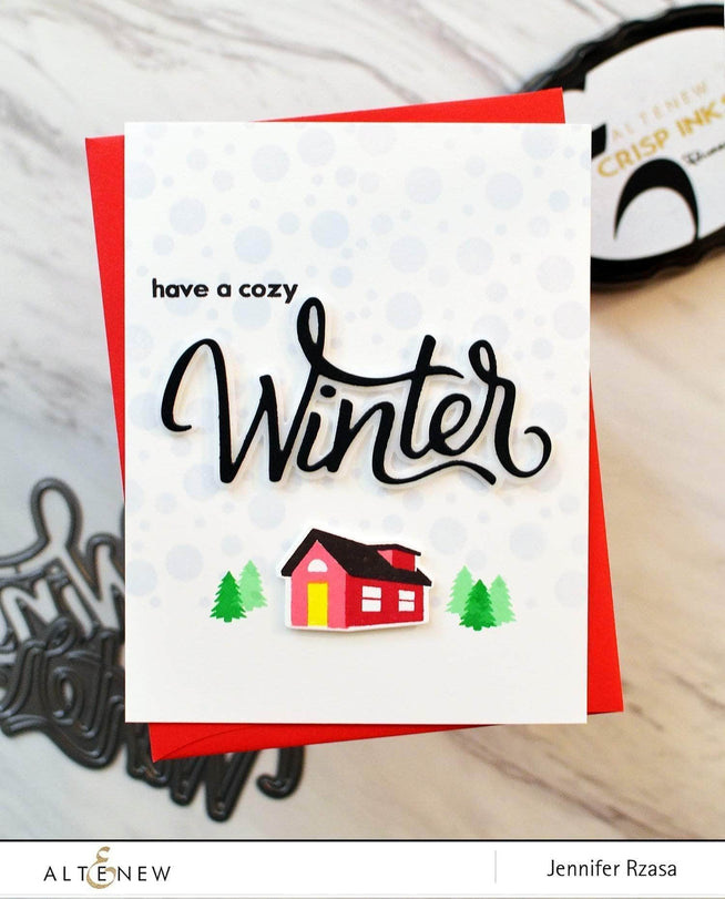 Altenew Hello Winter Die Set with intricate winter-themed die cuts for card making and paper crafts.