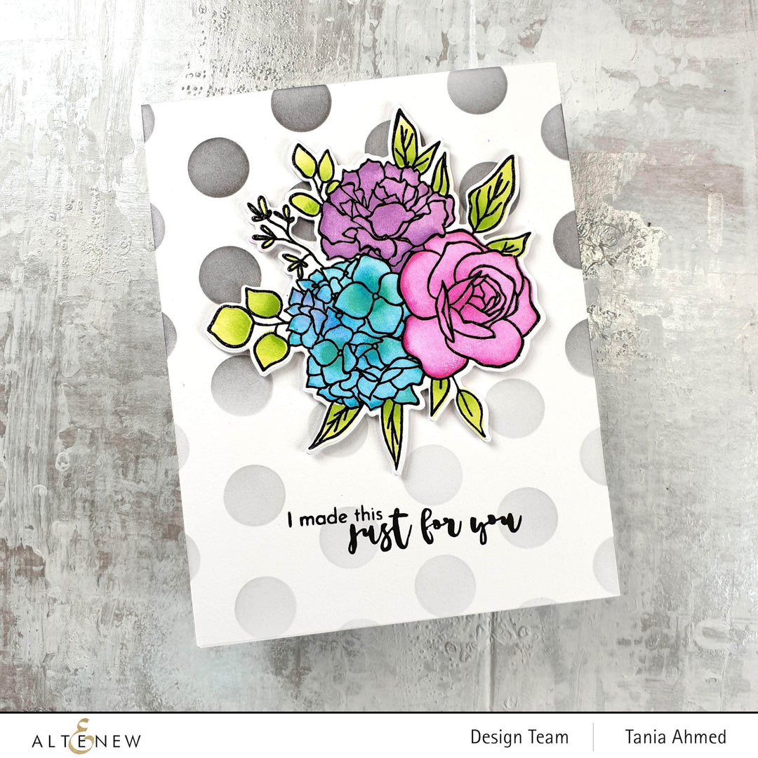 Altenew Inky Bouquet Die set featuring intricate floral cut dies for paper crafting and card making.
