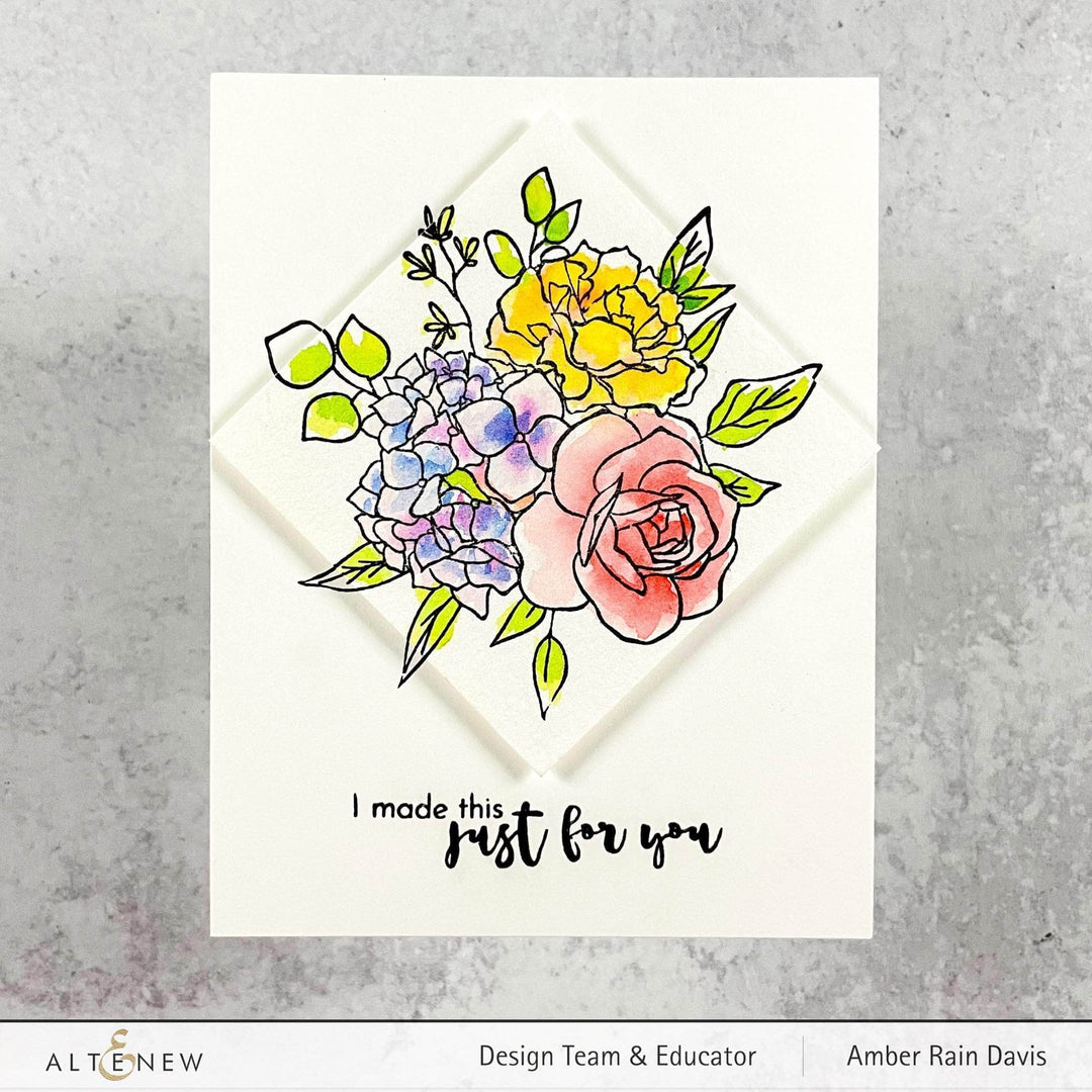 Altenew Inky Bouquet Die set with intricate floral cutout dies for paper crafting and card making.
