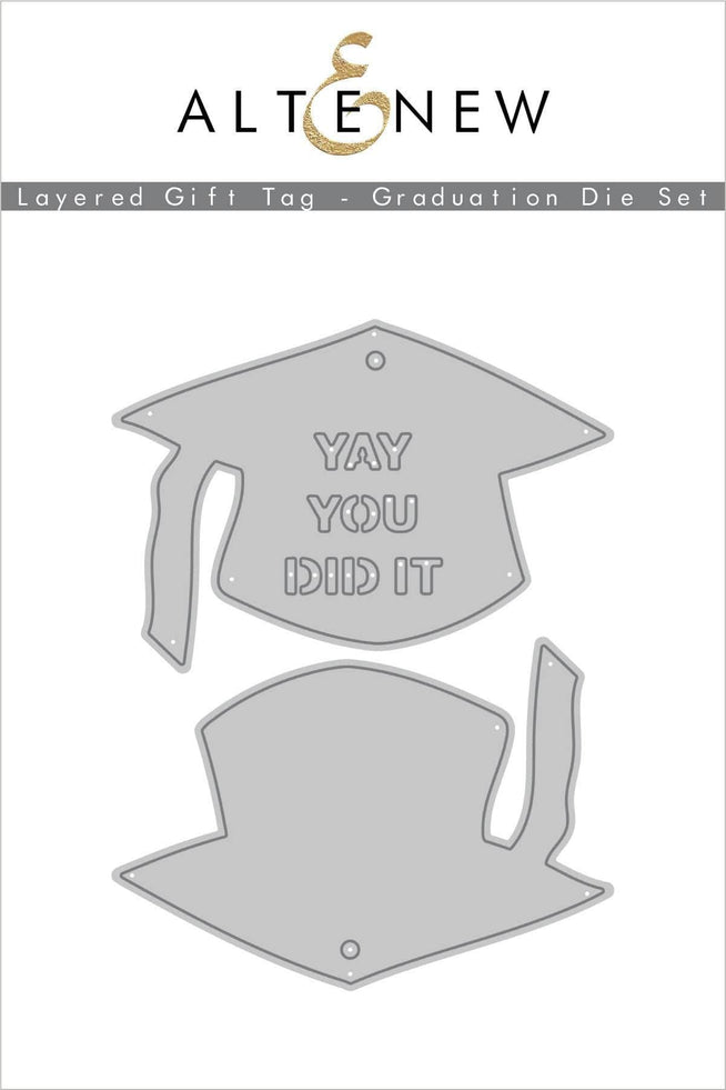 Altenew layered gift tag graduation die set with intricate die cuts for creating custom graduation-themed gift tags.