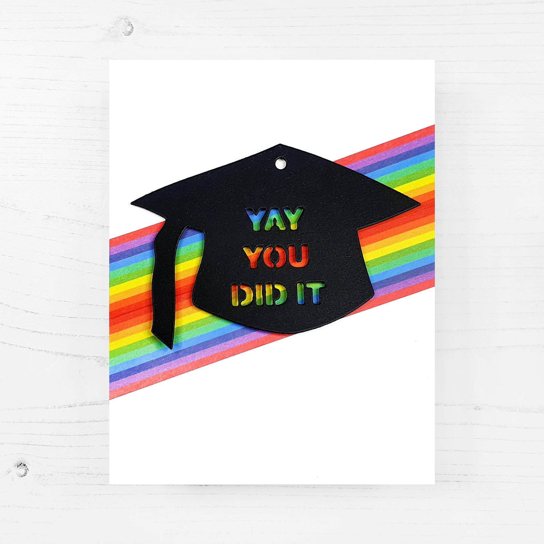 Altenew layered gift tag graduation die set with intricate die cuts for creating personalized graduation-themed gift tags.