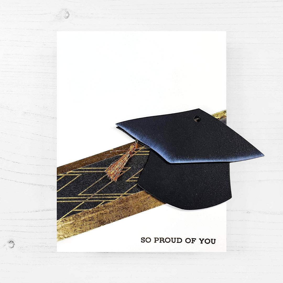 Altenew layered gift tag graduation die set with intricate die cuts for creating custom graduation-themed gift tags.