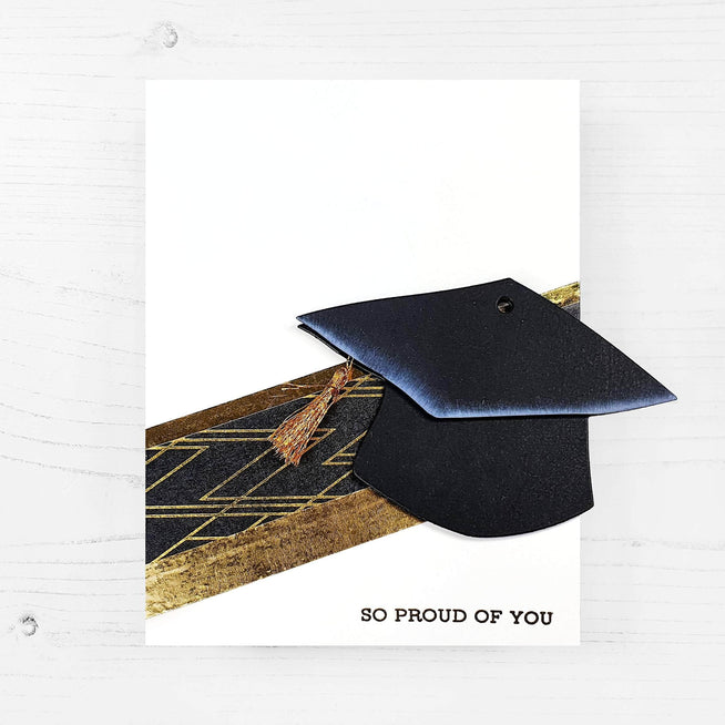 Altenew layered gift tag graduation die set with intricate die cuts for creating custom graduation-themed gift tags.