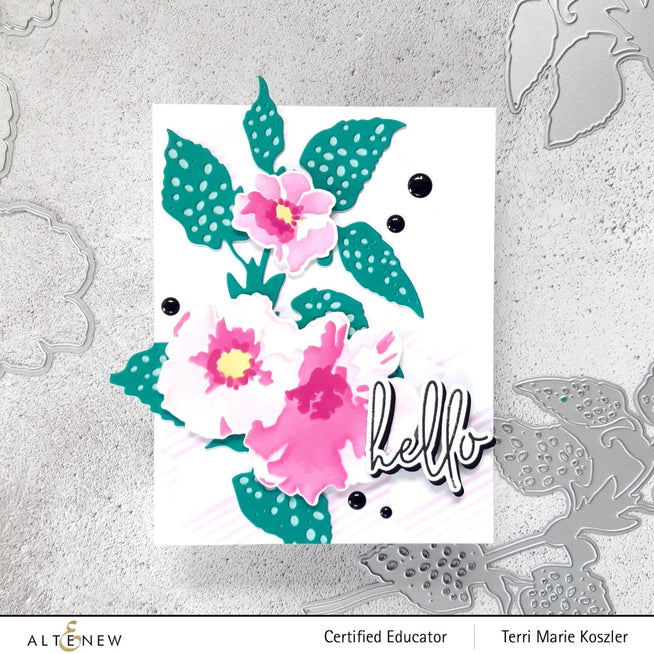 Altenew Polka Dot Leaves Die Set featuring intricately cut leaf shapes with polka dot patterns for crafting and card making.