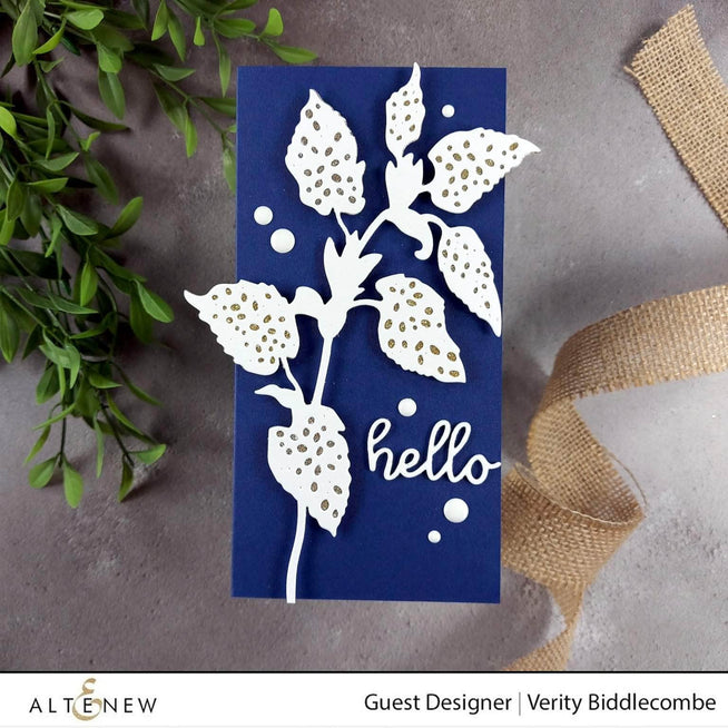 Altenew Polka Dot Leaves Die Set featuring intricately cut leaf shapes with polka dot patterns for crafting and scrapbooking projects.