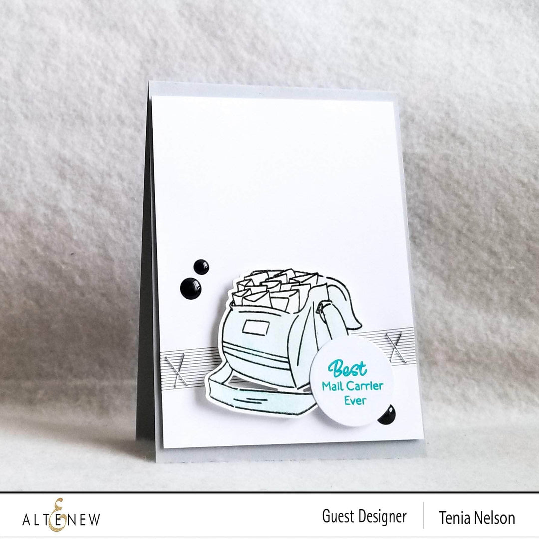 Altenew Postal Heroes Die Set showing metal cutting dies for postal-themed craft projects.