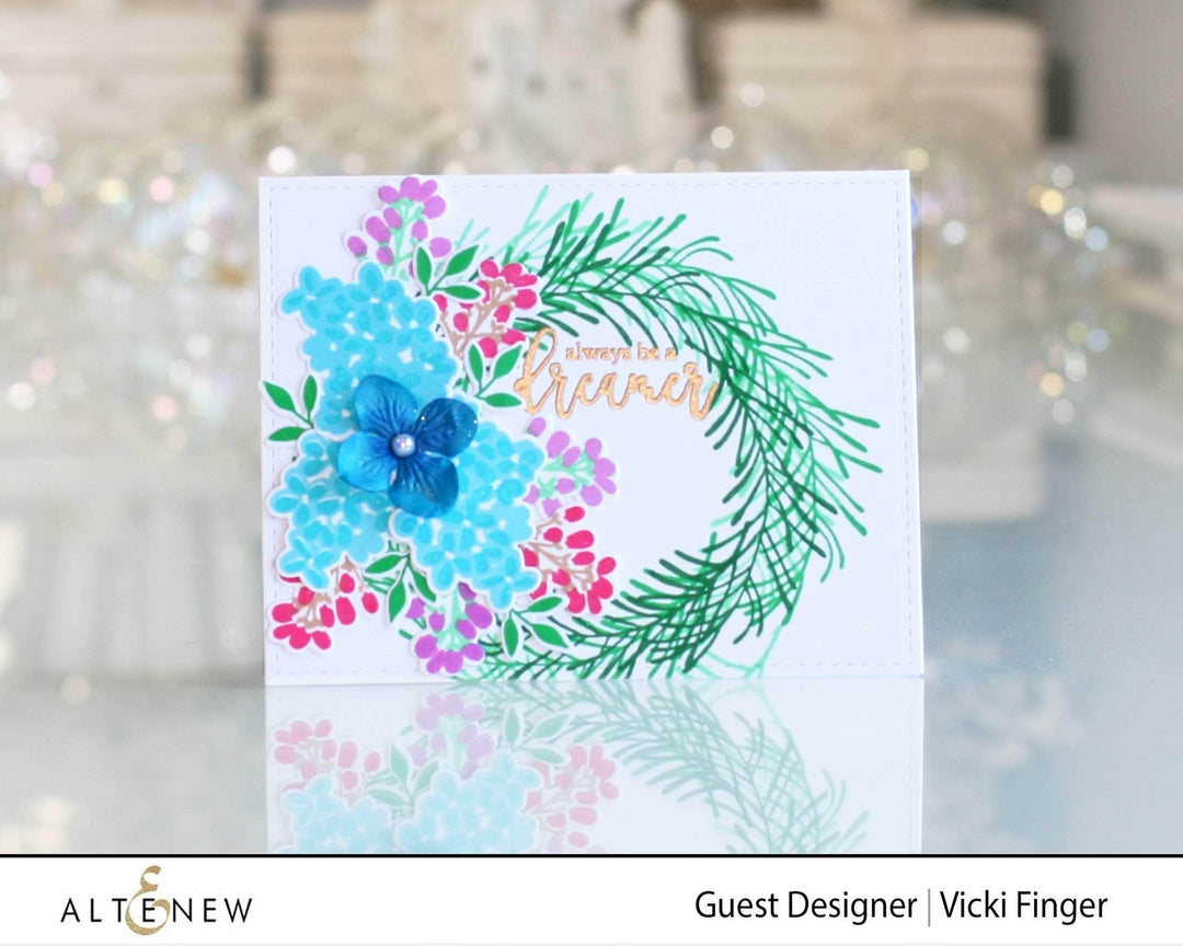 Altenew Sophisticated Wreath Die Set with intricately designed metal dies for creating detailed wreath embellishments.