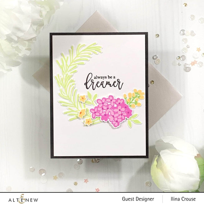 Altenew Sophisticated Wreath Die Set with intricately cut metallic dies for floral and foliage designs.