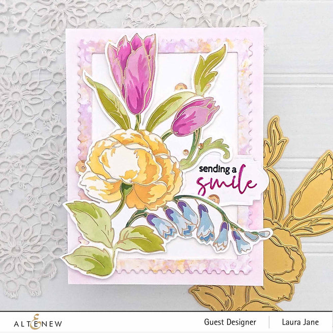 Altenew Spark Joy Ornamental Bouquet Add-on Die set for paper crafting and card making, featuring intricate floral die cuts.