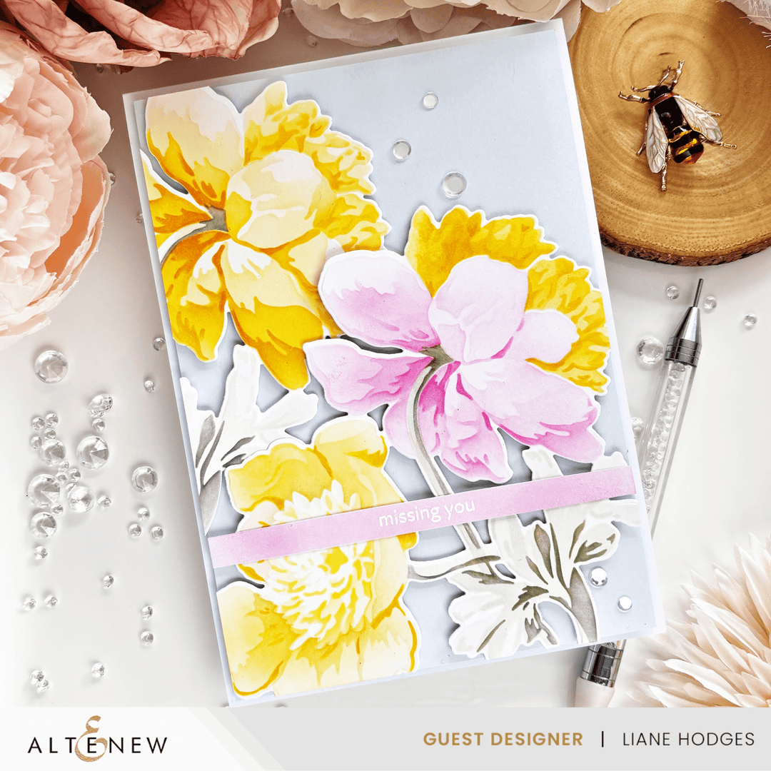 Stencil Art: White Cap Peonies Add-On Die