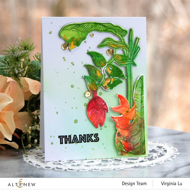 Altenew Tropical Jungle Die Set featuring detailed dies for creating tropical-themed paper crafts and card making.