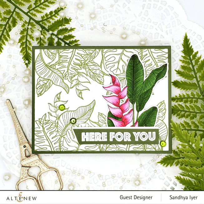 Altenew Tropical Jungle Die Set with intricately cut jungle and tropical leaf designs for paper crafting and card making.
