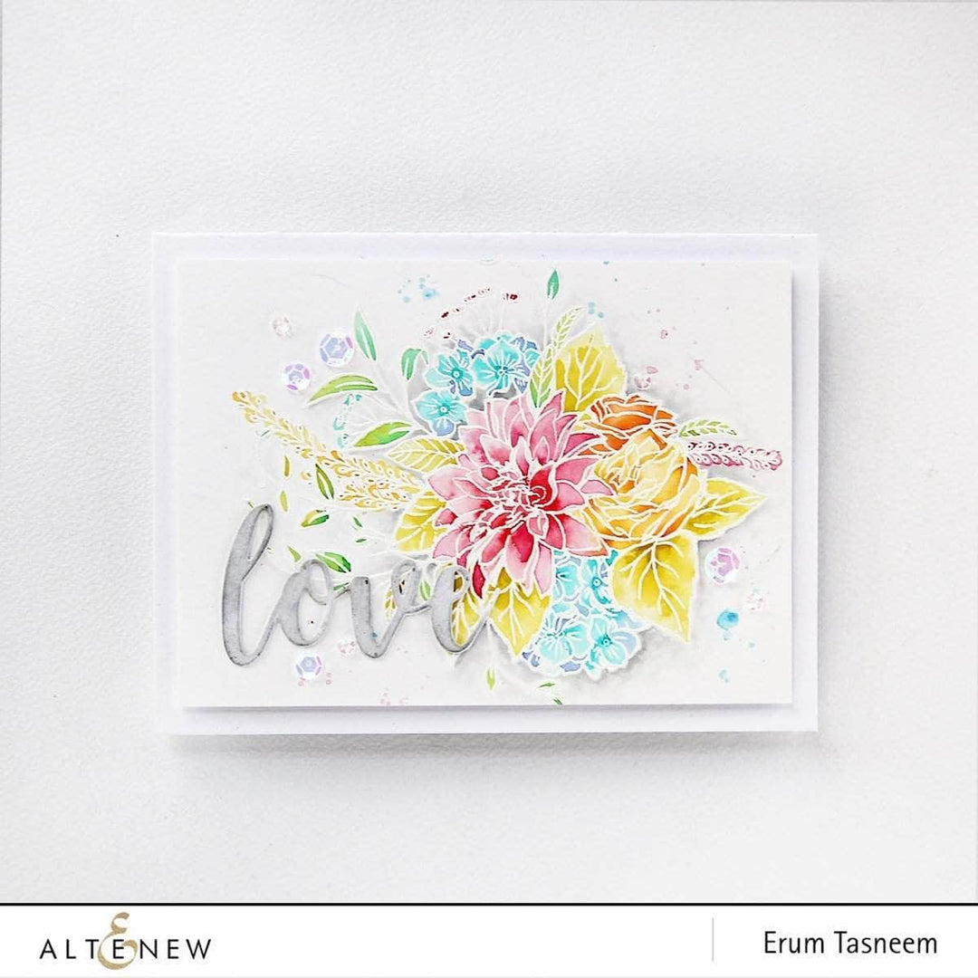 Altenew Blooming Bouquet Die Set with intricate floral and foliage dies for creating layered floral designs.