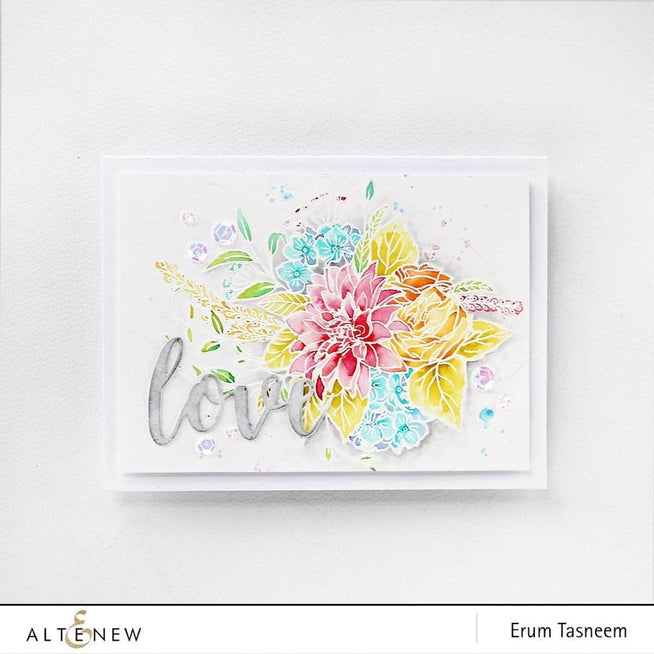 Altenew Blooming Bouquet Die Set with intricate floral and foliage dies for creating layered floral designs.