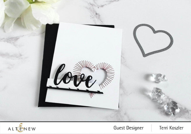 Altenew String Art Heart Die showing intricate heart-shaped metal cutting die for crafting and card making projects