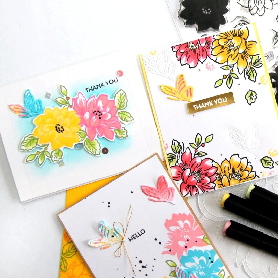 Altenew Sunlit Butterflies Die Set showing intricately cut butterfly shapes for paper crafting and card making.
