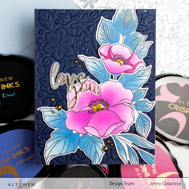 Altenew Zero-Waste 3D Floral Cover Die for crafting, showcasing intricate floral cut-out design on metal die.