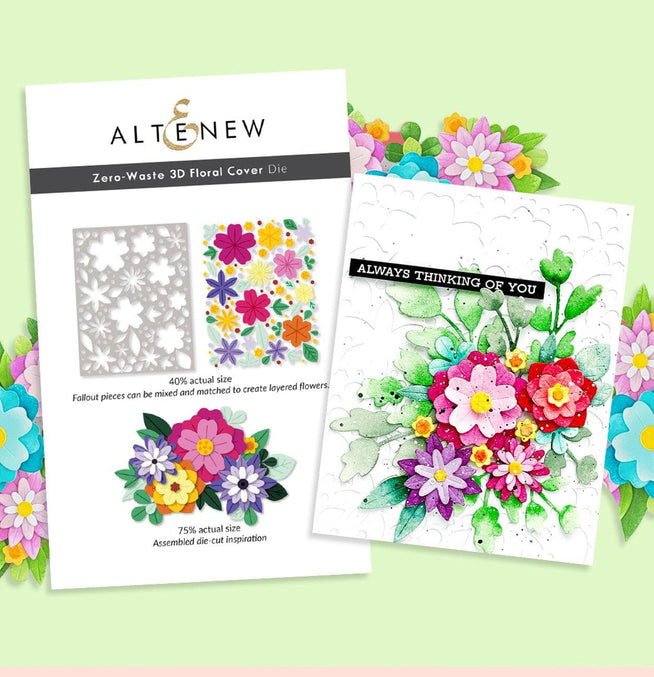 Altenew Zero-Waste 3D Floral Cover Die for crafting, featuring intricate floral patterns and detailed die cuts.