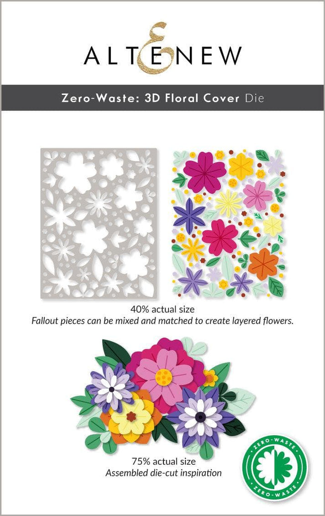 Altenew Zero-Waste 3D Floral Cover Die for crafting and paper projects, featuring intricate floral patterns and precise cutting edges.