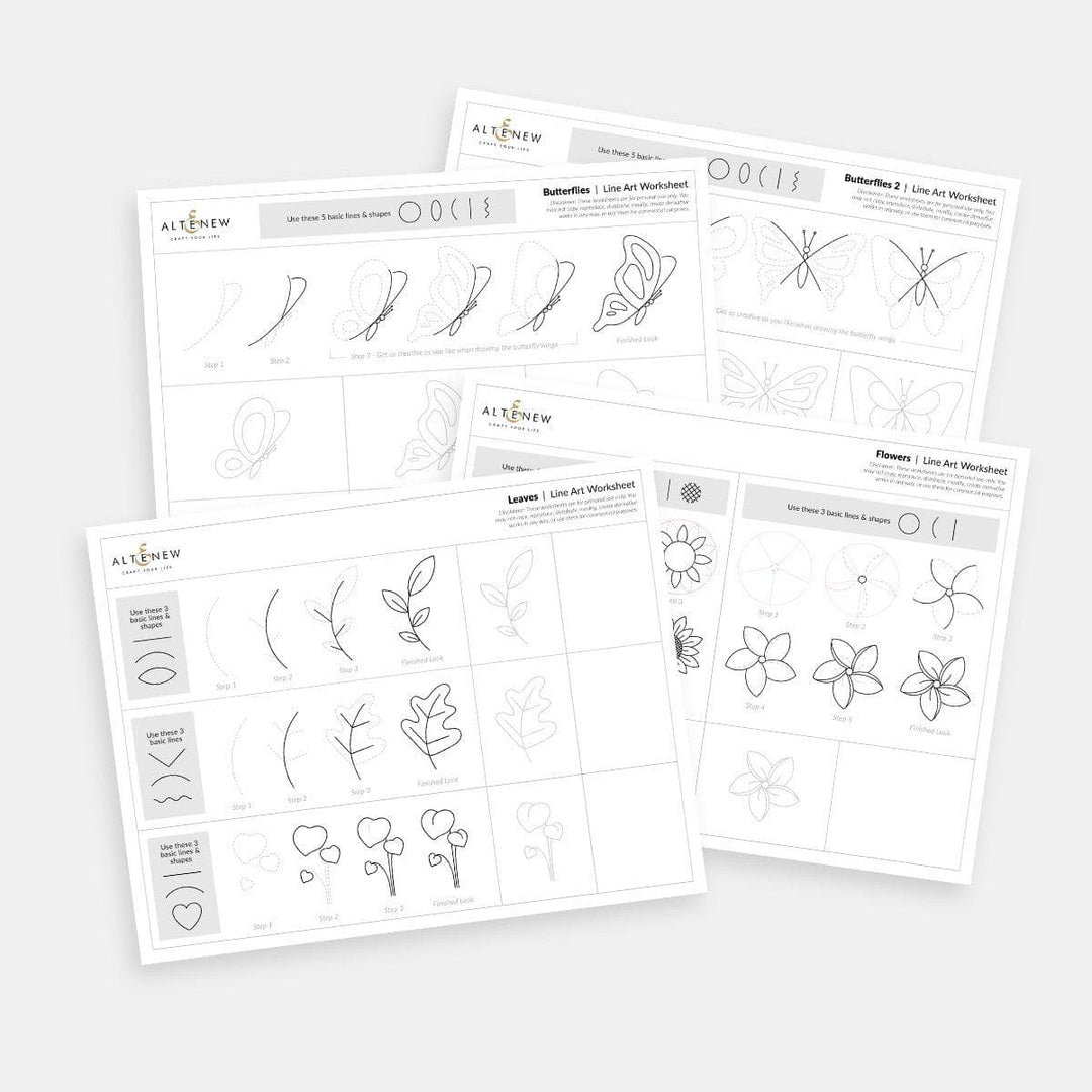 Free Line Art Worksheets for Drawing Leaves, Florals & Butterflies