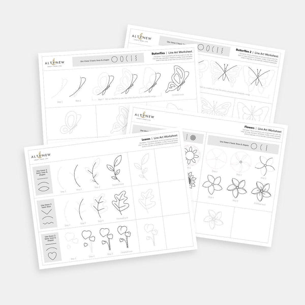 Free Line Art Worksheets for Drawing Leaves, Florals & Butterflies