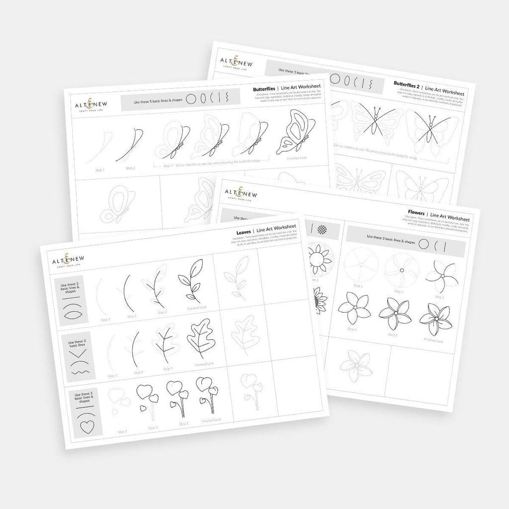 Printable Line Art Worksheets | Step-by-Step Line Art Drawing – Altenew, image size:1024x1024