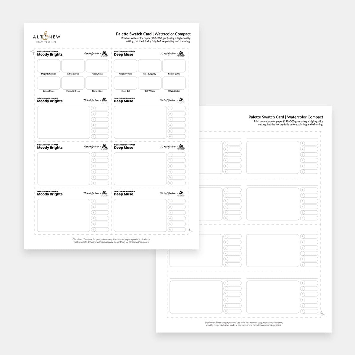 Free Printable Watercolor Swatch Cards for Artists & Crafters