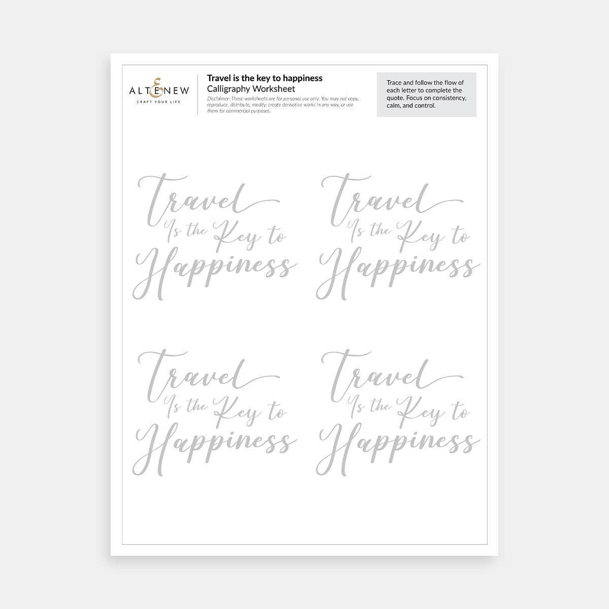 Travel-Inspired Printable Calligraphy Worksheets – Brush | Altenew
