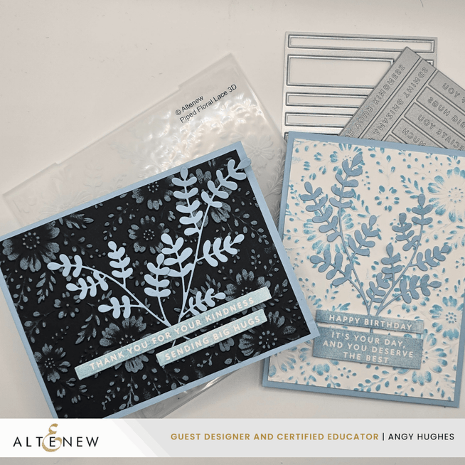 Altenew Piped Floral Lace 3D Embossing Folder with intricate floral pattern for crafting and card-making projects.