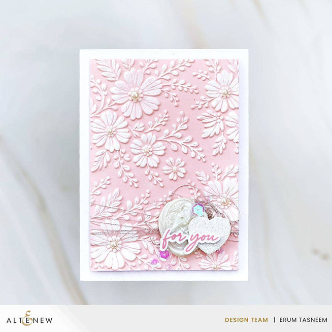 Altenew Piped Floral Lace 3D Embossing Folder showing intricate floral lace pattern for paper crafting and card making.