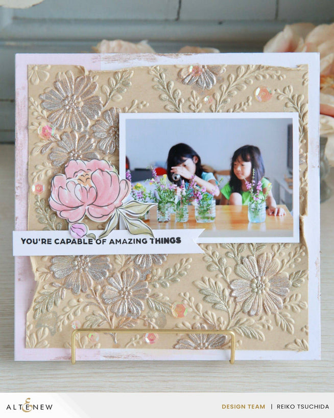 Altenew Piped Floral Lace 3D Embossing Folder for paper crafting with intricate floral lace design and embossed texture