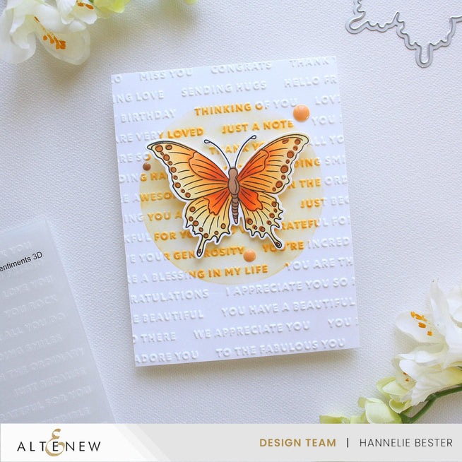 Altenew Raised Sentiments 3D Embossing Folder with intricate raised sentiment designs for card making and paper crafting.