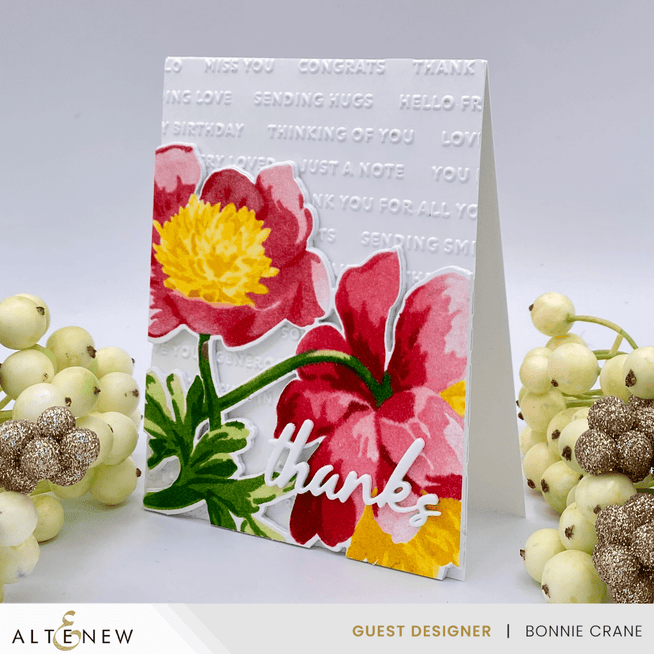 Altenew Raised Sentiments 3D Embossing Folder for crafting, featuring intricate raised sentiment designs on a durable plastic folder.