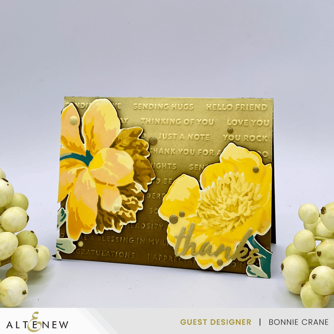 Altenew Raised Sentiments 3D Embossing Folder showing detailed floral and sentiment designs for craft projects.