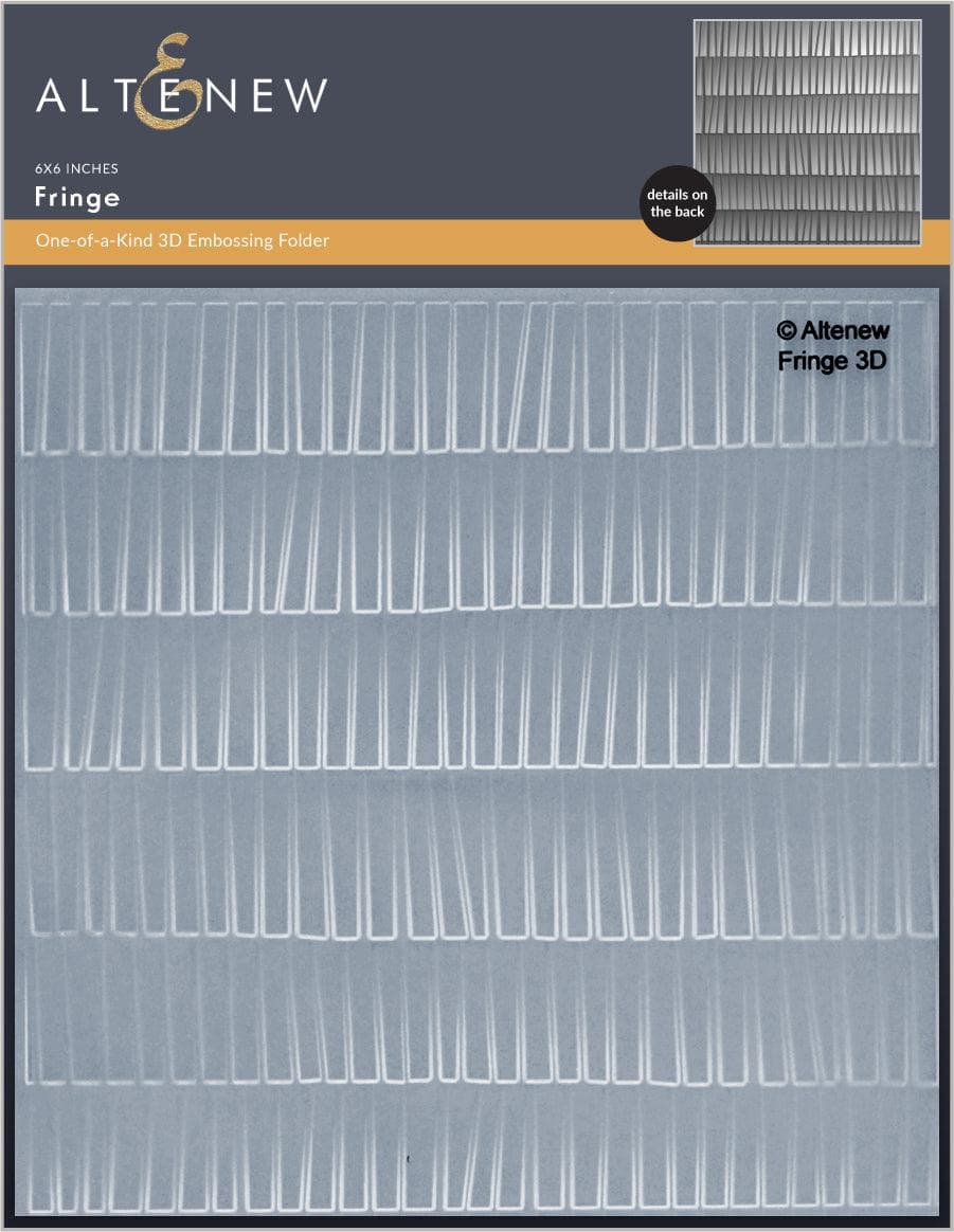 Altenew Fringe 3D Embossing Folder showing intricate fringe pattern for card making and paper crafting projects.