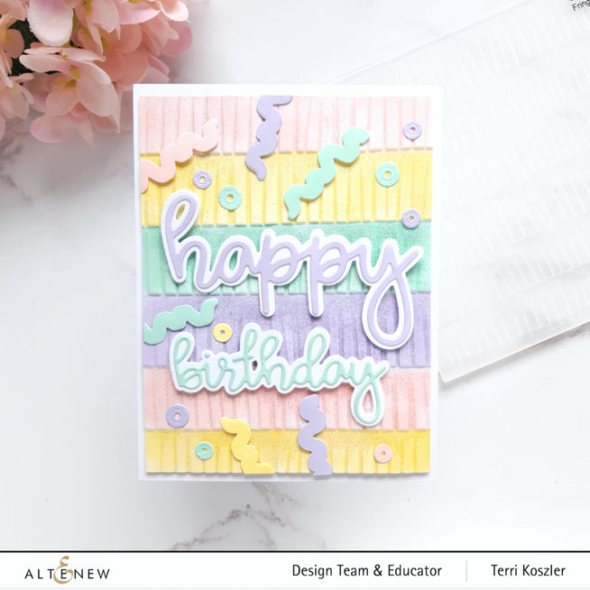 Altenew Fringe 3D Embossing Folder showing intricate fringe pattern design for paper crafting and embossing projects.