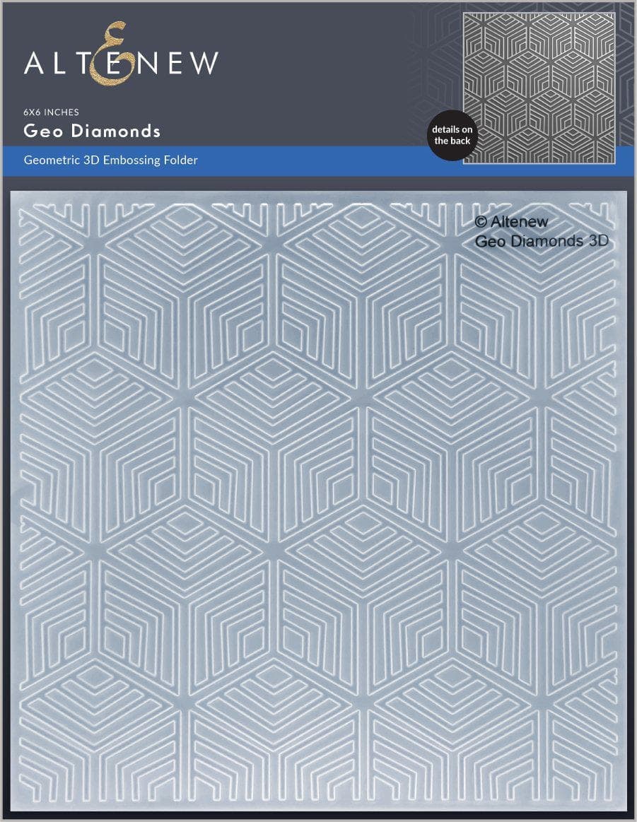 Altenew Geo Diamonds 3D Embossing Folder showcasing intricate diamond pattern for paper crafting and embossing projects.