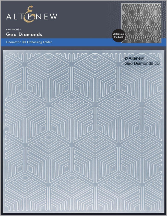 Altenew Geo Diamonds 3D Embossing Folder showcasing intricate diamond pattern for paper crafting and embossing projects.