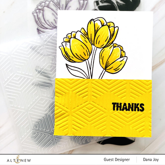 Altenew Geo Diamonds 3D Embossing Folder for crafting and card making, featuring a geometric diamond pattern on paper.