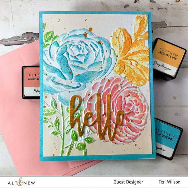 Altenew Playful Blooms 3D embossing folder featuring floral patterns for card making and paper crafts.