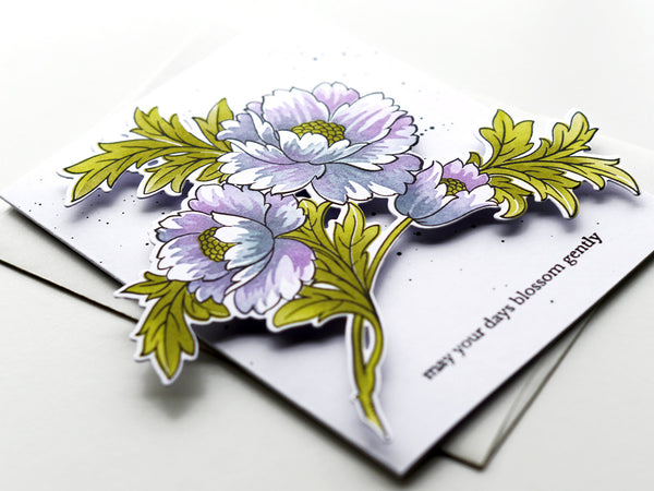Position your piece onto your card base and press gently for instant, permanent dimension.