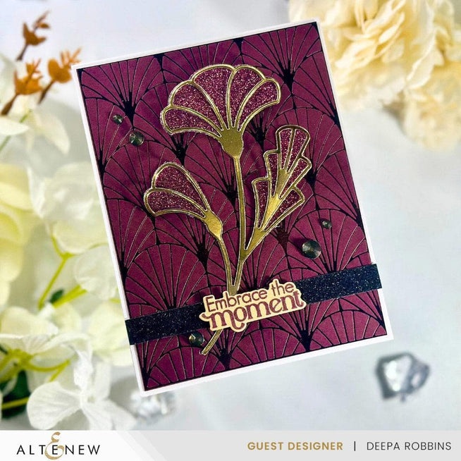 Altenew Deco Fan Hot Foil Plate featuring an intricate fan design for foil stamping and decorative crafts.