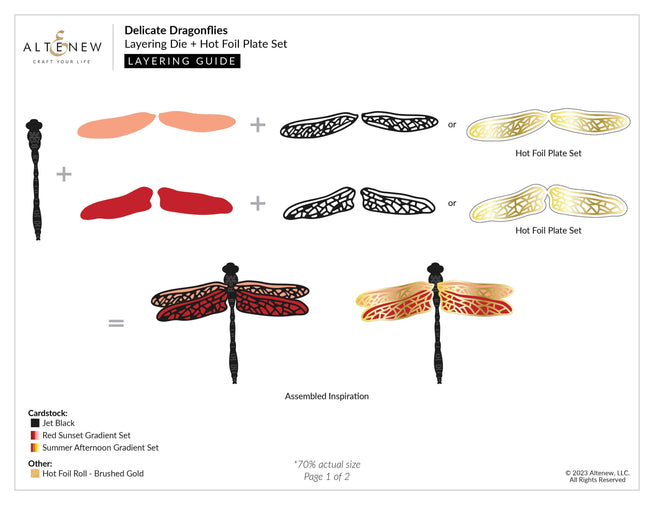 Altenew Delicate Dragonflies hot foil plate and die bundle with intricate dragonfly designs on metallic foil.