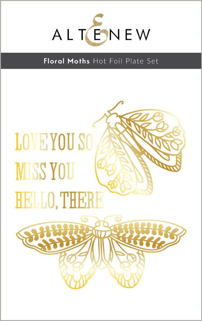 Altenew Floral Moths hot foil plate and die bundle featuring intricate moth and floral designs for crafting and embossing projects.