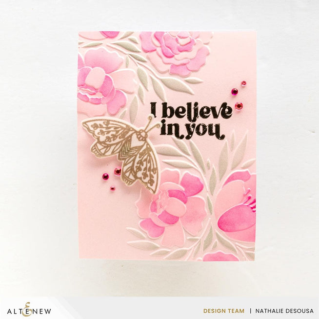 Altenew Floral Moths hot foil plate and die bundle featuring detailed moth and floral designs for card-making and crafting projects.